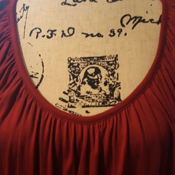 💫💫💫MICHAEL KORS DARK RED LONG SLEEVE SCOOPNECK FLOWY BLOUSE PETITE M - Picture 2 of 4